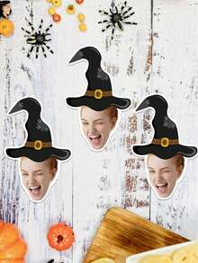 UNICCUT 24/48pcs Customized Halloween Witch Hat Face Stickers, Happy Halloween Personalized Head Stickers With Face Photo, Self-Adhesive Photo Gift Labels For Holiday Gifts, Envelopes, Greeting Card Labels, Sticker - Multicolor - View 4