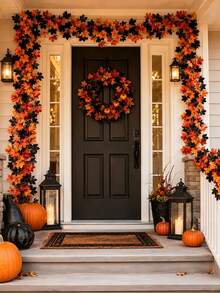 3pcs Artificial Maple Leaf Vines, Suitable For Home Decor, Bedroom And Living Room Decoration, Door Decor, Window Decor, Tabletop, Staircase Decoration, Party Decor, Yard And Garden Decoration, Autumn Decor, Halloween Decor, Gifts - Multicolor - View 4