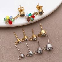 2Pcs 14/15/16mm Stainless Steel Gold Color Zirconia Stud Earrings Post With Hook For DIY Earring Making Jewelry Findings Wholesale - Multicolor - View 3