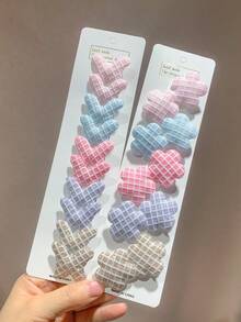 10pcs Multicolor Plaid Mixed Butterfly & Starfish Hair Clips, Cute Girls Hair Accessories Hairpins - Multicolor - View 6