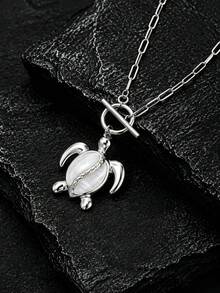 1pc Stainless Steel 18K Gold Plated Ocean Style White Oil Drop Turtle Sea Turtle Pendant Necklace - Multicolor - View 2