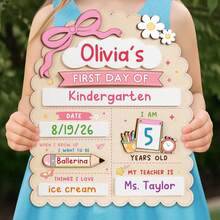 "First Day Of School" Sign, Includes Back To School & End Of Term Commemorative Board And Marker; Suitable For Preschool, Kindergarten Transition And Kindergarten, Reusable Wooden Blackboard, Easy To Write And Erase (With Bow Decoration), Can Fill In Name, Date, Age, Dream, Teacher Information, Growth Record Board, Back To School Season Kindergarten Enrollment Children Photo Prop, Family Commemorative Gift - Multicolor - View 4