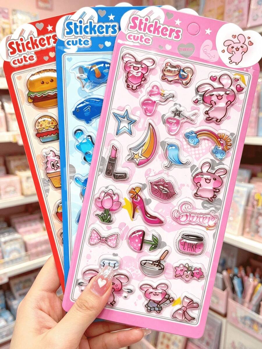 20pcs Original Q-Lia 3D Puffy Epoxy Stickers Kawaii Cartoon Raised Bubble Sticker DIY Journal Phone Case Kids Toy Decoration - Multicolor - View 1
