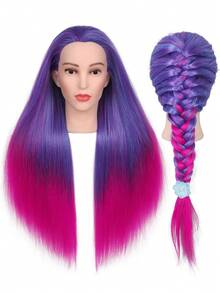Cabeça de Manequim com Cabelo Cabeça de Treinamento Cabeça Falsa de Prática Cabeça de Boneca de Manequim para Cabeleireiro Trançar Cortar Cosmetologia Cabeça de Manequim para Penteado - Visão 8