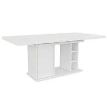 Mesa de comedor extensible de 140/180 x 80 cm, apta para 6-8 personas, con espacio de almacenamiento, tablero reforzado, mesa de comedor extensible de estilo escandinavo, color roble. - Blanco - Ver 7