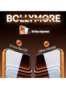 BOLLYMORE 3片裝高清透明鋼化玻璃螢幕保護貼，相容 Apple 機型 15 PROMAX、15、16、15 PRO、14、13、12、11、XR、XS、X、7、8、17/17 Pro/17 Pro Max/17 Air，防刮、防碎、防水 - 3PCS 9D - 查看 6