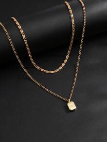 2pcs Men's Minimalist Street Style Metal Necklace, North Star Pendant, Casual Daily Neck Accessory - Gold - View 4