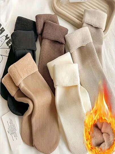 5 Pairs Women's Winter Warm Socks - Ultra Soft Warm Lining Non-Slip | Comfortable Indoor Home Socks, Perfect For Snow Boots | Essential For Cold Weather (Random Color)