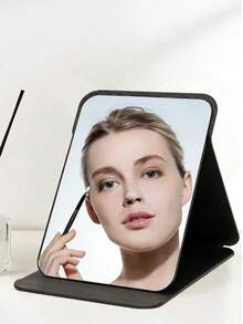 1pc/Set Foldable Makeup Mirror - Desktop Vanity Mirror, Space-Saving Design, Suitable For Bathroom And Dorm, Portable Desktop Mirror, Home Decor And Gift (Black) Portable Small Mirror, Beach Essential, Beach Makeup Storage Essential, Portable Vanity Mirror, Apartment Essential Small Mirror, Dorm Essential Mirror, Bathroom Decor Mirror, School Essential Small Mirror Supplies - Black - View 3