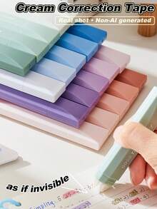 5PCS/10PCS Cream Correction Tape Pen,Gradient Color Pen-Style Design,Paper-Color Invisible,Smooth No-Break Tape,Smooth Continuous,No-BreakCompact Portable Large Capacity Paper-Toned Invisible Ideal For Students Office School & Home - Sets - View 2