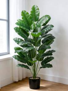 1pc Large Artificial Banana Tree, Faux Tropical Plant With Plastic Leaves, Tropical Begonia Leaves, Realistic Touch Palm Branch, Artificial Greenery For Home, Office, Garden Decoration, Pot Not Included - Green - View 9