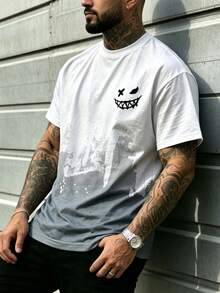 Men's Plus Size Summer Gothic Style Colorblock Short Sleeve Crew Neck T-Shirt - White - View 4
