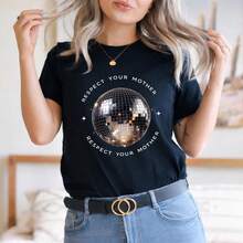 tua madre" Maglietta con palla da discoteca Maglietta vintage da festa Maglietta divertente retrò  Regalo per amanti della musica Top alla moda per festival Y2k CTFT - nero - Visualizzare 1