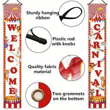 1 Pair Carnival Circus Welcome Porch Banner, Polyester Material, Colorful Circus Design Suitable For Indoor/Outdoor Yard Door Hanging Party Photo Prop Home Decor - Multicolor - View 5