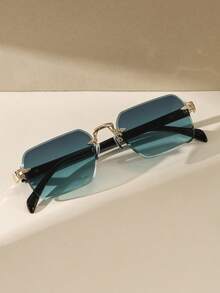 Vintage Rectangular Green Rimless Fashion Glasses, Unisex Plastic Classic Style For Outdoor, Travel, Beach, Vacation, Casual, Decorative, Daily Wear - Multicolor - View 4
