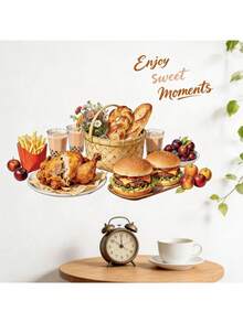 1PC American Fried Food Kitchen Living Room Dining Room Wall Sticker, Fun Cooking Theme, PVC Material, Self-Adhesive Home Decor, Self-Adhesive Narrative Cooking Art, Quick Replacement, Fun Eye-Catching Decoration - 30-60CM - View 2