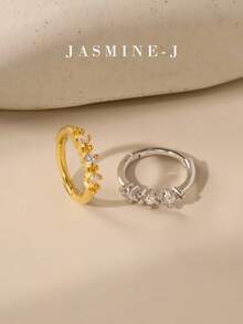 1pc S925 Sterling Silver Zirconia Clover Nose Ring, 3pcs Diamond Eight-Pointed Star Nose Rings, Pure Silver 14K Gold Plated, 16g Nose Jewelry, Unisex Nose And Ear Piercing Accessories, Classic Clover Jewelry, Minimalist Unique, Suitable For Daily Wear/Party Wear - Multicolor - View 2