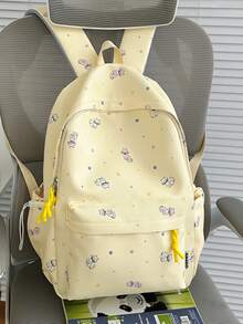 Cute Cat Print Backpack For Women, Large Capacity Student School Bag. Can Hold Textbooks, Insulated Cup, Folding Umbrella, Power Bank, Cosmetics. Suitable For Daily Classes, Library Study, Daily Commute, Moms Out With Kids, One Bag For All Occasions! No Accessories Included. - Multicolor - View 17