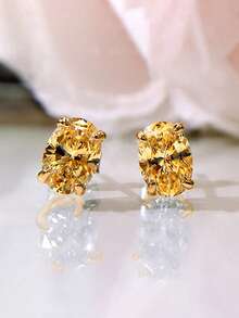 1 par de pendientes de botón románticos de circonita cúbica para mujer, joyería para boda, compromiso, fiesta, regalo del Día de San Valentín - Oro + Amarillo - Ver 3