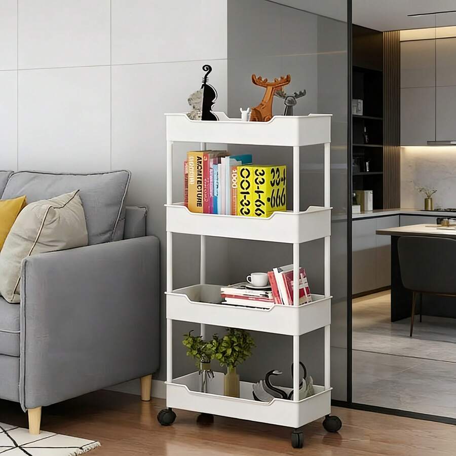 1PC/Multi-Layer Storage Cart, Divided Storage, Gap Storage, Flexible Sliding, Easy Assembly, Waterproof & Moisture-Proof, Space-Saving, Suitable For Kitchen, Bathroom, Living Room, Bedroom, Movable Floor Cart Multi-Layer Gap Bathroom Narrow Storage Rack - Multicolor - View 1