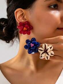 1 Pair French Vintage Berry Multicolor Handmade Shell Flower Niche Exquisite Stud Earrings, Mori Style Artistic Gentle Vibe - Seashell Flower Earrings - View 3
