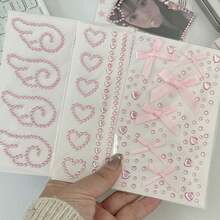 Sweet Girl Pink Ribbon Bow Heart Rhinestone Sticker Set, DIY Decals For Journal, Kuka Card, Phone Case, Face Makeup Decor - Bow Crystal Rhinestone - View 4