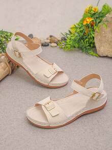 Plus Size 35-45 Beige Fashion Casual Wedge Sandals For Women, Ramadan Eid Al-Adha - Beige Color-changing Imitation Super - View 7
