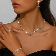 4 Pcs Exquisite Claw Chain Necklace Zirconia Earrings Bracelet Multi-Piece Se - Silver - View 9