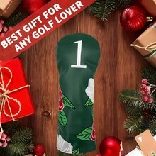 1PC Exquisite Golf Headcover With Delicate Floral Embroidery. Made Of PU Material, Fits Driver, Fairway Wood And Hybrid. It Shields Golf Club Head Against Scratches And Dust, Practical For Daily Golf Use,The Best Choice For Gifting - Dark Green - View 8