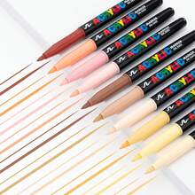 24 Marcadores de Arte com Cores de Tons de Pele, Canetas de Tinta Acrílica com Ponta de Pincel Macia para Madeira, Vidro, Tecido, Ilustração, Esboço e Desenho - 24 cores/conjunto - Visão 5