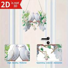 2D Flat/Flying Bird Design - Two White Doves On A Branch/Diamond Painting Hanging Ornament, Animal Theme, Includes Shiny Asymmetrical Artificial Rhinestones, Glitter Crystals And Hanging Chain, Suitable For Living Room, Study And Bedroom Windowsill Wall Decor, Handmade Exquisite Gift, Hanging Decorative Craft - A - View 4