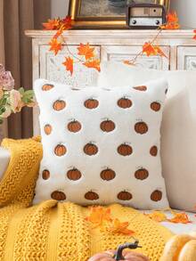 Homemorelove 1/2pcs PV Velvet Small Pumpkin Embroidered Pillow Case, Autumn Decoration, Thanksgiving, Halloween Atmosphere Home Decor Throw Pillow, Suitable For Living Room, Bedroom, Sofa, Pillow Insert Not Included - Bleached Rabbit Fur Dark Brown - View 11