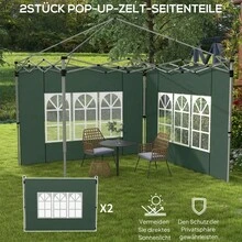 Set Of 2 Side Panels For 3x3/3x4 M Gazebo, Side Wall With Window, Waterproof, Green - 2件墨綠色 - 查看 4