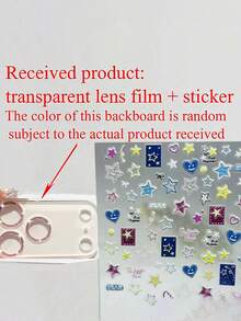 Fashionable Cute Cartoon Graffiti Fireworks Cherry Blossom Sticker Transparent Camera Lens Protector Film, Compatible With Iphone 17 Pro Max 17 Pro 17 16 15 14 13 Pro Max - Colorful Star - View 6