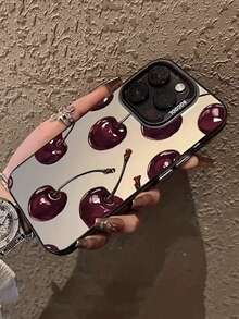 1PC Full Screen Cherry Pattern Silver Shell Protective Case For Women, Compatible With Apple 17Promax/16Pro/15plus/14Pro/13Promax/12Pro/11, Creative Minimalist Design For Men - Multicolor - View 3