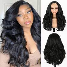 Women's Long Yaki Curly Half Wig, Fluffy Curly Synthetic Straight Hair Wig, Curly Ends, Suitable For DIY Hairstyles, Daily Wear (Black, 22 Inch) - Black - View 1