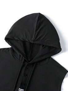 Men's Drawstring Hooded Casual Daily Wear Sleeveless Sweatshirt - Black - View 6
