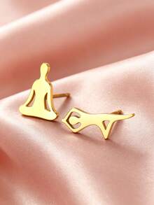 TEAMER 1 Pair Minimalist Stainless Steel Yoga Meditation Figure Stud Earrings, Yoga Symbol Decompression Sports Pattern Earrings, Unique Gift For Friends - Simple Series - View 9