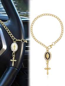 Women's Keychain Steering Wheel Charm.Features Virgin Mary Rosary Car Pendant,Cross Charm;Suitable Car Key,Accessory,Bags,Phone Cases.Holidays,Gifts - Multicolor - View 3