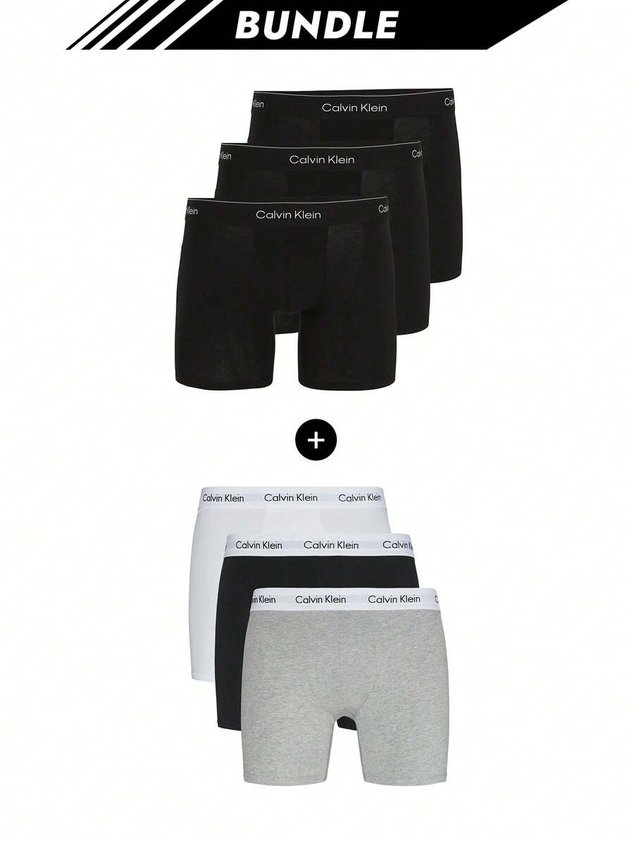 Calvin Klein [Bundle] Top Selling 3 Packs Men's Trunks + Stretch 3 Packs Men's Boxer Briefs - Black+Black/ White/ Grey - View 1