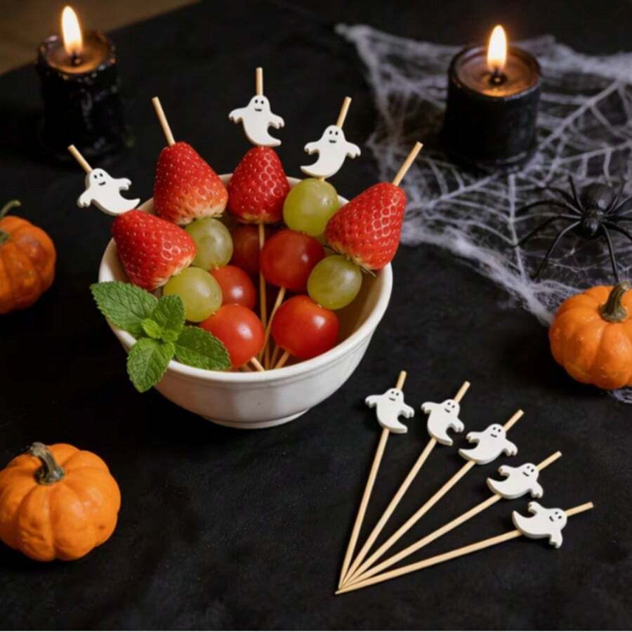 100pcs/Pack (12cm/4.72in) Cute Creative Halloween Fairy Monster Disposable Fruit Picks, Suitable For Bar, Restaurant, Party, Platter, Cake, Dessert, Cocktail And Burger Decoration - View 1
