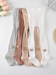 4 Pairs Baby Girls Vertical Stripe Rabbit & Cat Pattern Leggings Tights, Solid Color, Casual Versatile, Suitable For All Seasons, Back To School - Multicolor - View 3