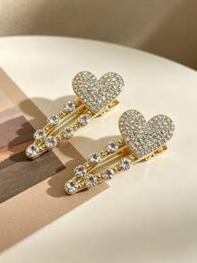 2pcs Luxury Rhinestone Heart Hair Clips, Women's Side Hair Clips For Daily, Party, Wedding, Vacation - Multicolor - View 7