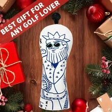 Sarung Kepala Driver Bordir Poker King, Pola Kartun Gambar Tangan, Desain Menarik, Bantalan Tebal PU, Ukuran Driver Universal, Aksesori Pelindung Klub Golf - Putih - View 6