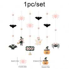 Halloween Party Backdrop Wall Decoration Hanging Ornaments, Holiday Gathering Pumpkin Bat Ghost Spider Witch Hanging Banners - Multicolor - View 7