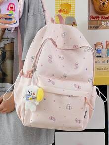 Cute Cat Print Backpack For Women, Large Capacity Student School Bag. Can Hold Textbooks, Insulated Cup, Folding Umbrella, Power Bank, Cosmetics. Suitable For Daily Classes, Library Study, Daily Commute, Moms Out With Kids, One Bag For All Occasions! No Accessories Included. - Multicolor - View 5
