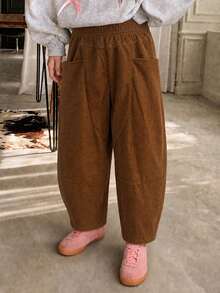 1pc Girls/Teens Casual Corduroy Versatile Pants - Brown - View 4