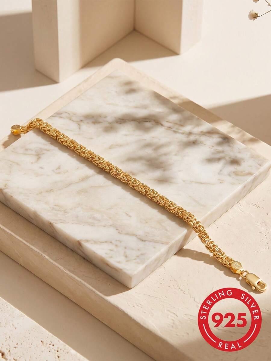 1pc 925 Sterling Silver 18K Gold Plated Bracelet, Unique Byzantine Design, Exquisite Women's Birthday Party Anniversary Gift - Yellow Gold - View 1
