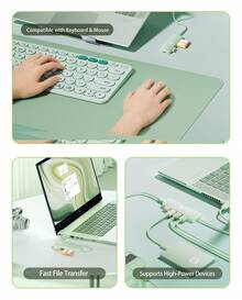 HP 4-In-1 Docking Station, DHC-CT100D, USB-A 2.0, 1-To-4, USB2.0*4, Type-C*1, Efficient File Transfer, Portable Multi-Function Docking Station, Plug And Play, Fresh Green, Suitable For Gift And Office Use. - View 6