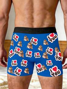1pc Men's Underwear, Customizable Image, Pattern Customization, Personalized Gift For Boyfriend, Husband - Blue - View 4
